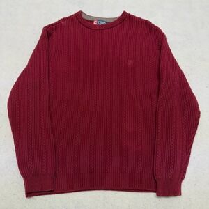 Chaps Mens Large Sweater Red Hand Framed Chevron Pattern Cotton Preppy